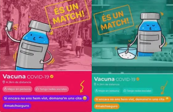 Image of two ads the Catalan government has introduced in the dating app Tinder (by Catalan health department)